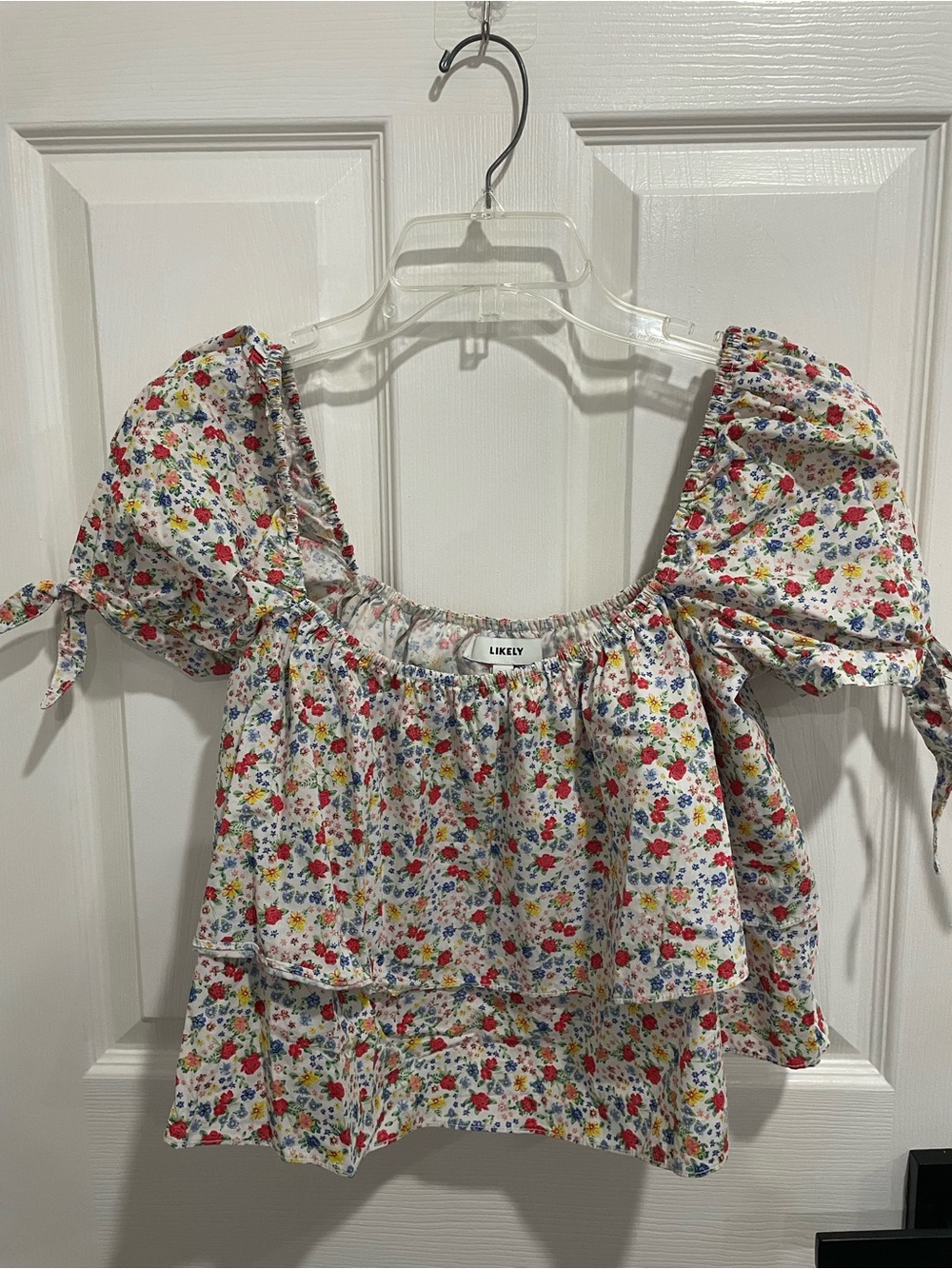 LIKELY cropped floral tie sleeve micro print ditzy floral XS